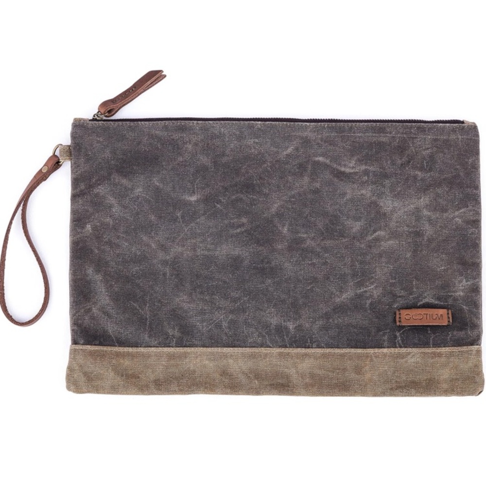 NWT GOOTIUM GREY AND TAN CANVAS POUCH (S)